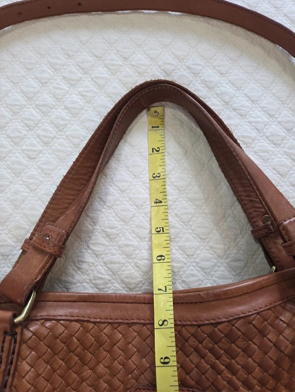 Imalatesta Brown Genuine Leather Woven Tote Purse Handbag Italy Boho - Picture 6 of 9